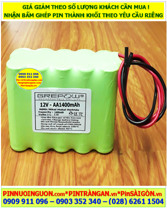 Pin sạc 12v-AA1400mAh, Pin nuôi nguồn NiMh 12v-AA1400mAh, Pin sạc GREPOW 12v-AA1400mAh chính hãng